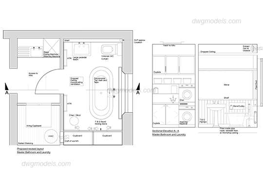 Bathroom Plan and Elevation DWG, free CAD Blocks download