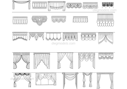 Window curtains dwg, CAD Blocks, free download.