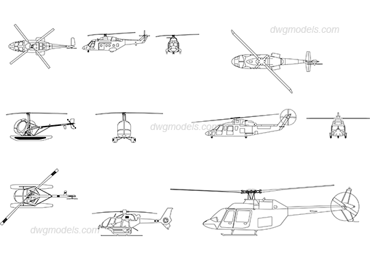 Helicopters dwg, CAD Blocks, free download.