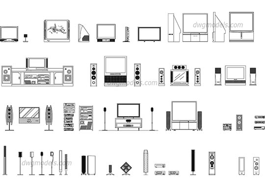Sound system and TV - DWG, CAD Block, drawing