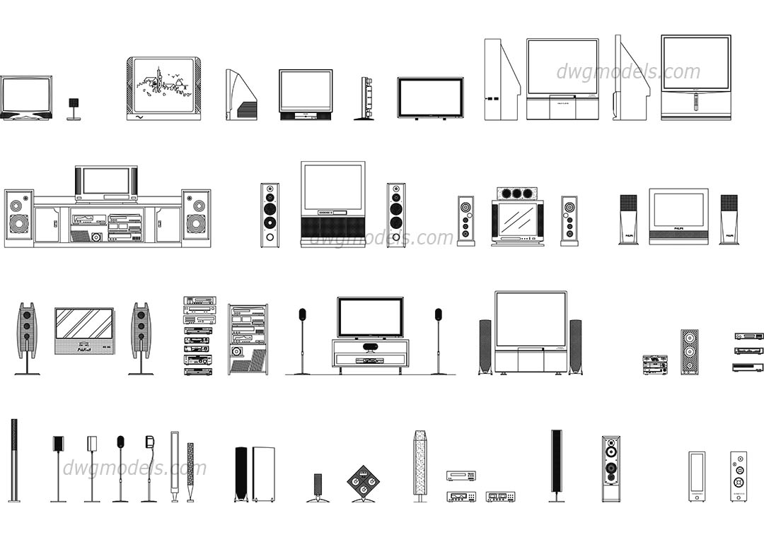 block cad lcd tv free TV CAD DWG, system Sound Blocks and download