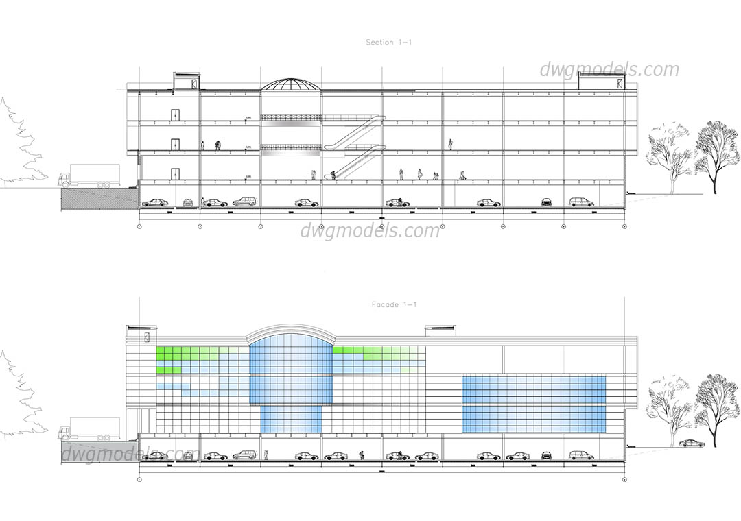 Shopping mall elevation dwg, CAD Blocks, free download.