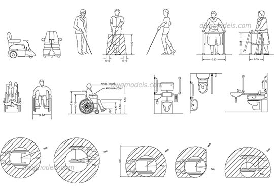 Disabled people free dwg model