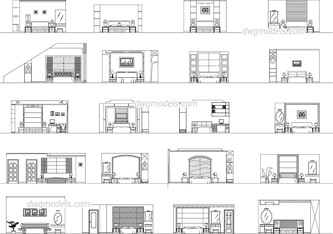 Bedroom elevation DWG, free CAD Blocks download