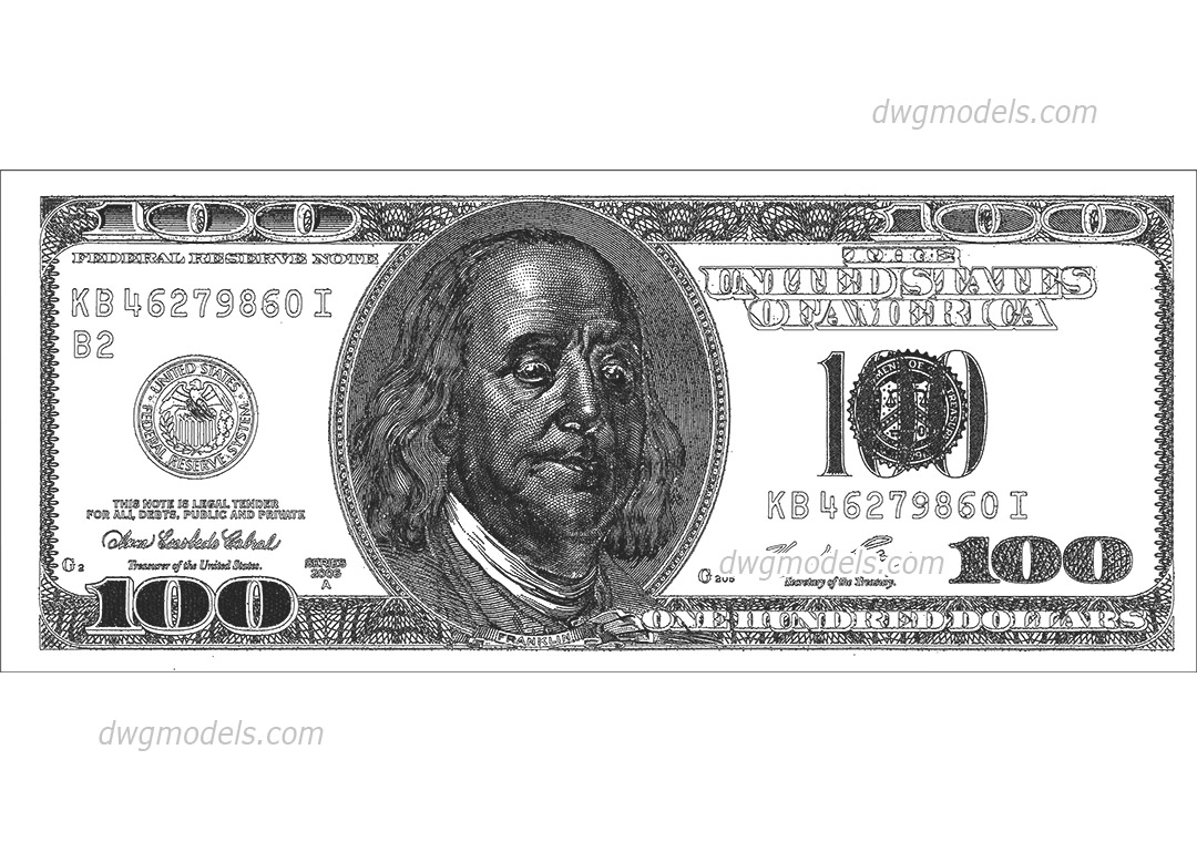 100 dollar bill DWG, free CAD Blocks download