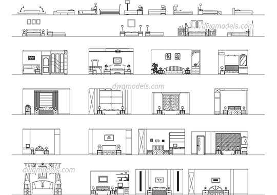 Bedroom front view - DWG, CAD Block, drawing