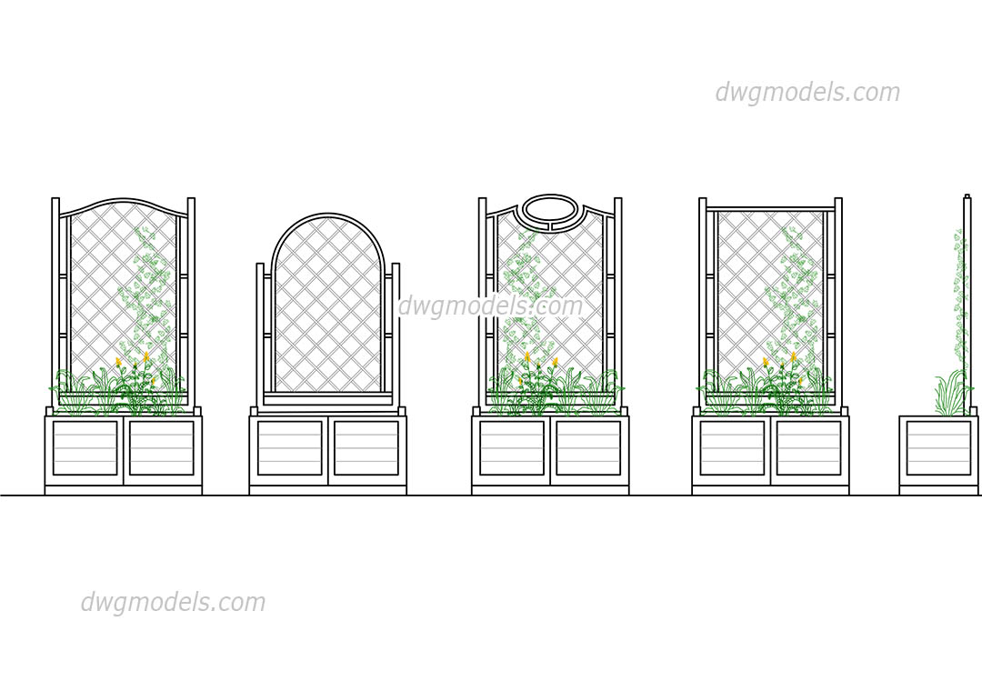 Flower bed and wooden fences DWG, free CAD Blocks download