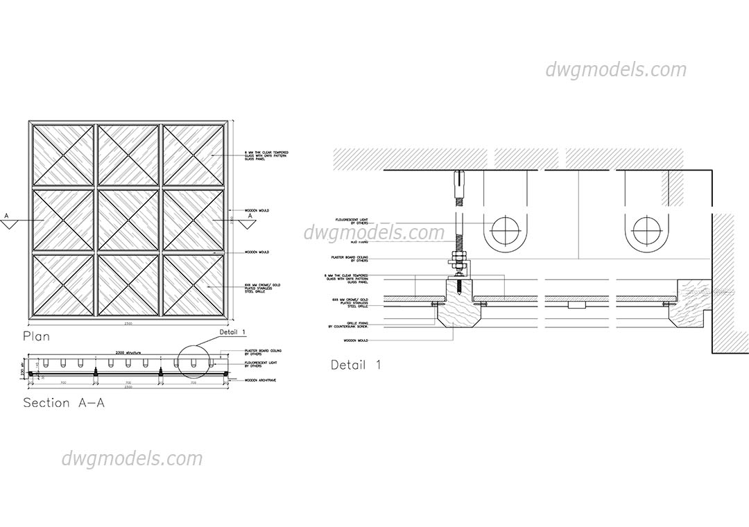 Glass ceiling dwg, CAD Blocks, free download.