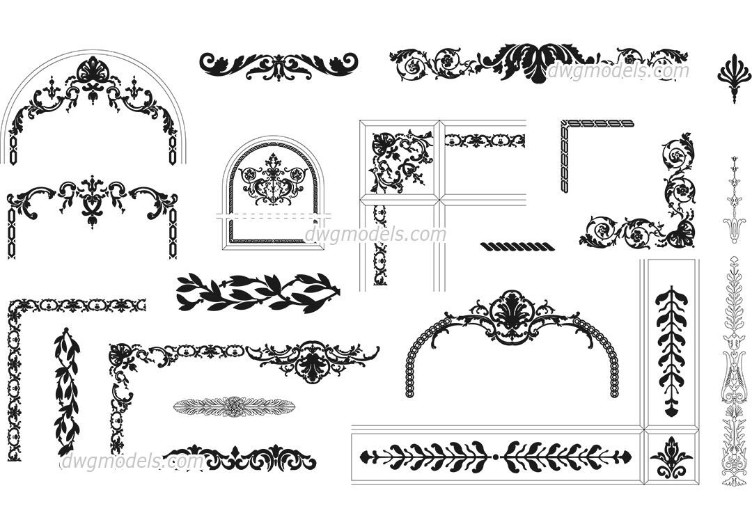 Floral and geometric patterns dwg, CAD Blocks, free download.