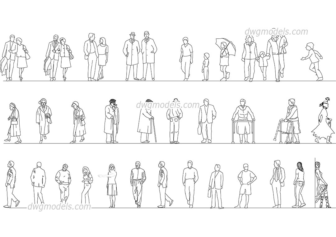People of different ages dwg, CAD Blocks, free download.