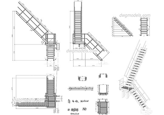 Metal stair - DWG, CAD Block, drawing