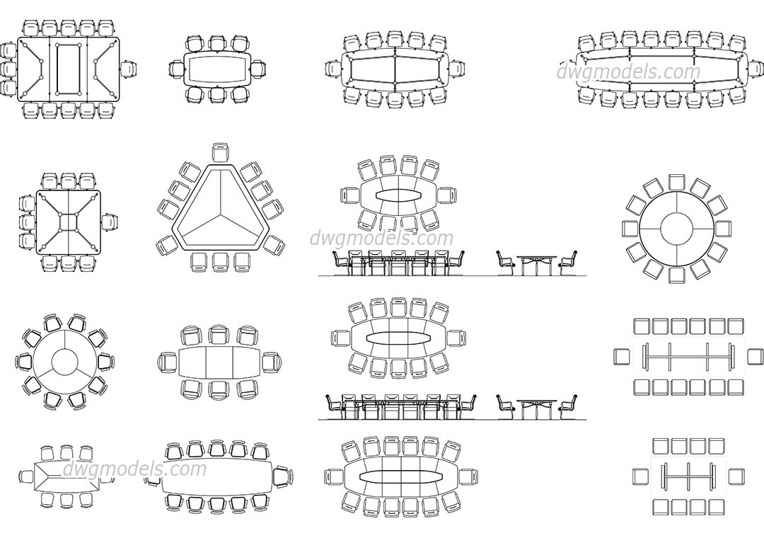 Conference table and chairs set DWG, free CAD Blocks download