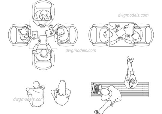 People sitting view top - DWG, CAD Block, drawing