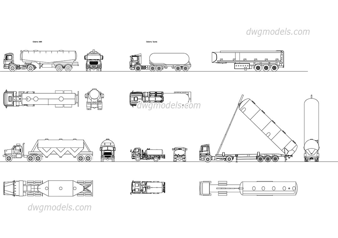 Tanker truck set dwg, CAD Blocks, free download.