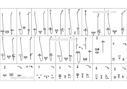 Showerheads and Shower Faucets - DWG, CAD Block, drawing