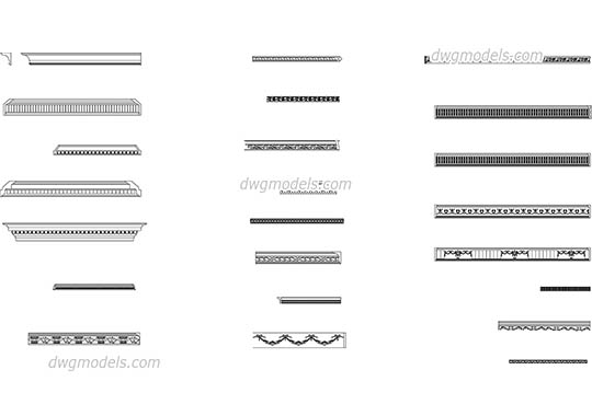 Cornices and moldings - DWG, CAD Block, drawing