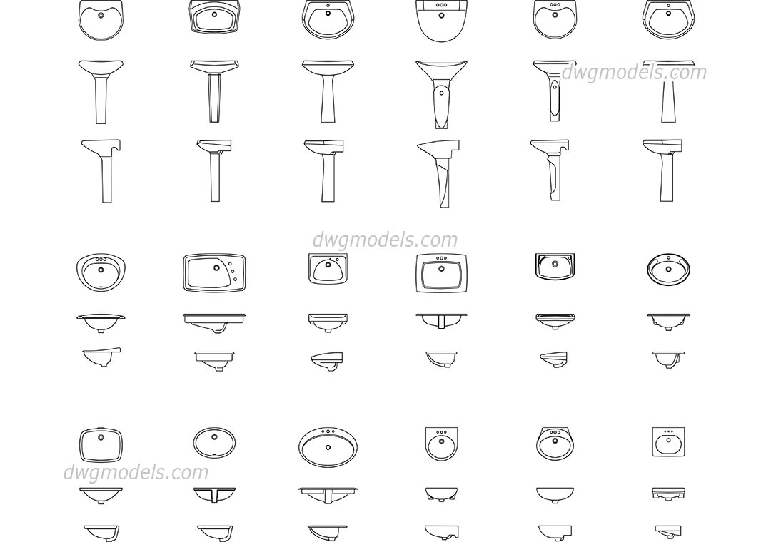 Washbasin All Views Dwg Free Cad Blocks Download