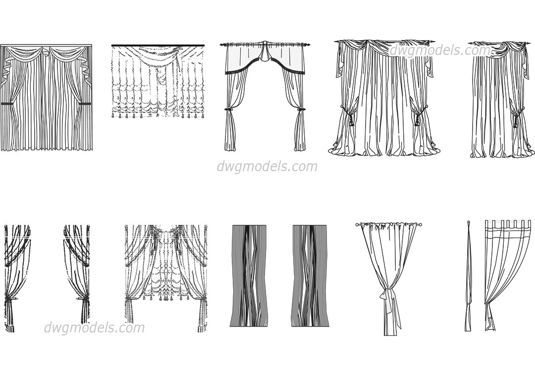 Living Room Curtains dwg, CAD Blocks, free download.