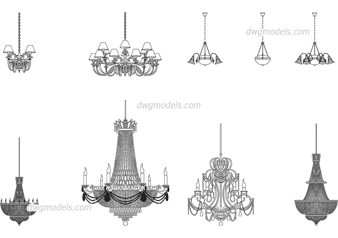 Chandeliers DWG, free CAD Blocks download