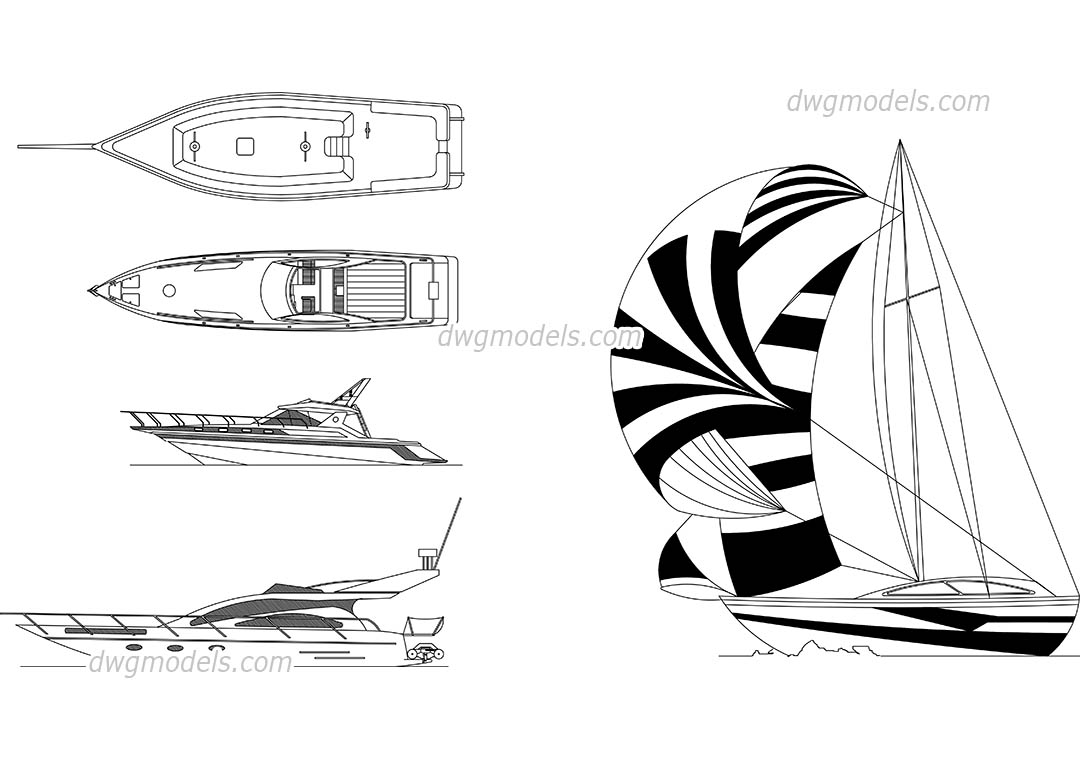 Sailing boat and yachts dwg, CAD Blocks, free download.