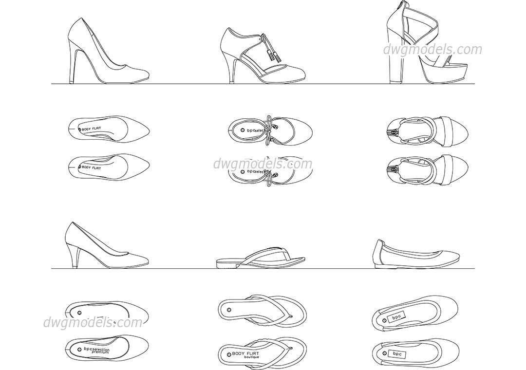 Women's Shoes dwg, CAD Blocks, free download.