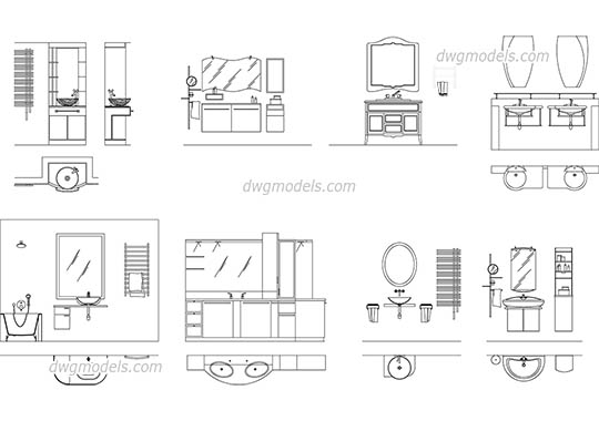 Lavatory and bathroom elevation free dwg model