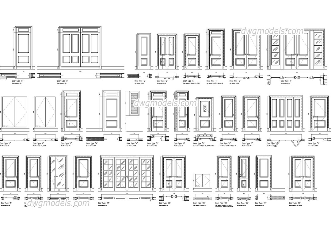 Doors set DWG, free CAD Blocks download