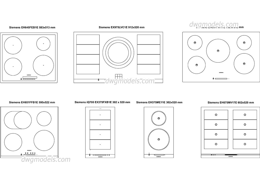 Induction cooktops dwg, CAD Blocks, free download.