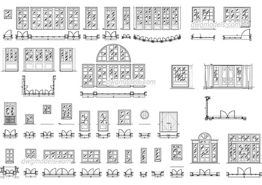 Doors and windows set free dwg model