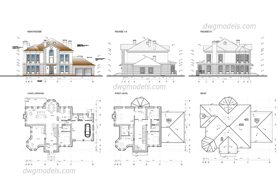 Family house dwg, CAD Blocks, free download.