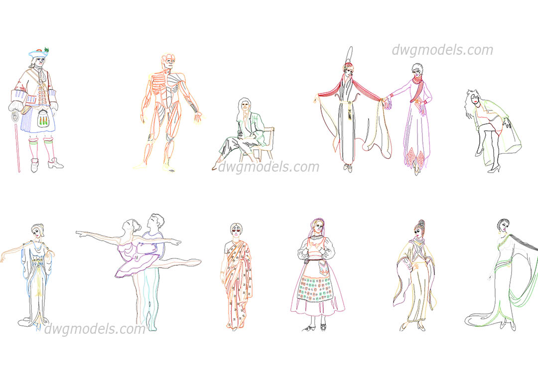 People in national dress dwg, CAD Blocks, free download.