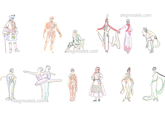 People in national dress dwg, cad file download free