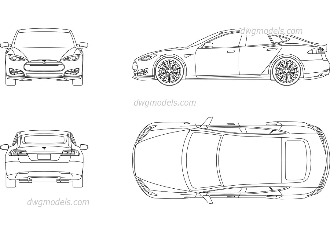 Tesla Model S dwg, CAD Blocks, free download.