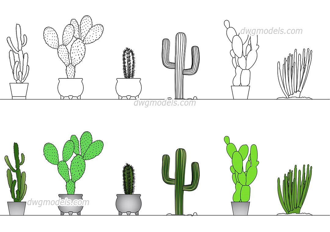 Cactus dwg, CAD Blocks, free download.