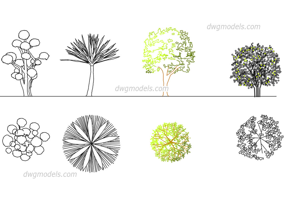 Ornamental trees DWG, free CAD Blocks download