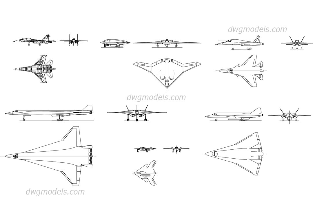 Military Aircrafts dwg, CAD Blocks, free download.