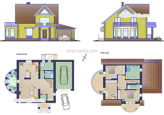 Small Family House - DWG, CAD Block, drawing