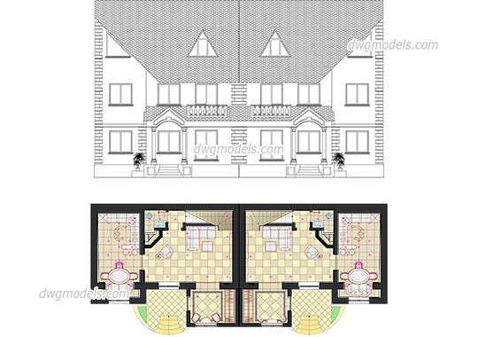 Semi-detached house 1 - DWG, CAD Block, drawing