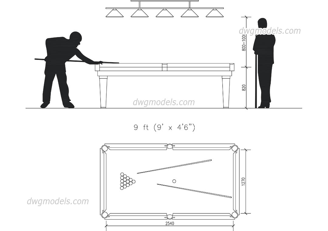 table cad file restaurant free Blocks CAD Billiards 1 DWG, download