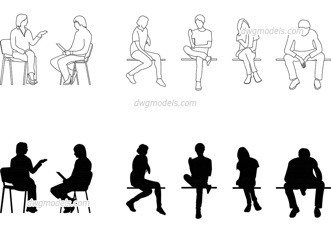 model sitting person cad Blocks DWG, sitting People download free CAD