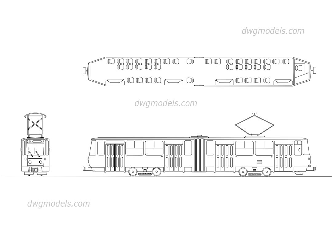 Tram 1 dwg, CAD Blocks, free download.