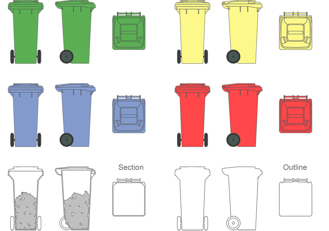 Garbage bin 1 dwg, CAD Blocks, free download.
