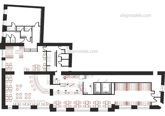 Kitchen of the restaurant free dwg model