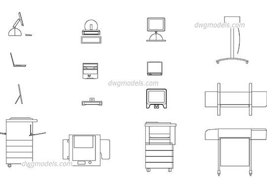 Office equipment dwg, cad file download free