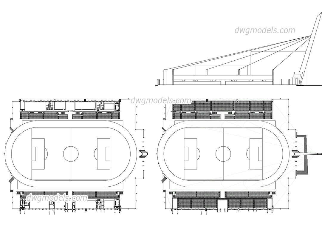 Stadium plan, elevation, AutoCAD drawing, free DWG file, CAD block download