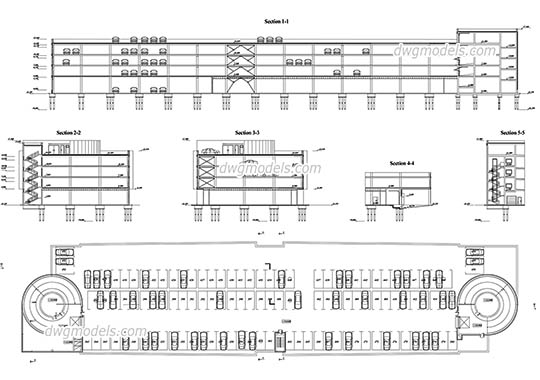 Parking plan, section free dwg model