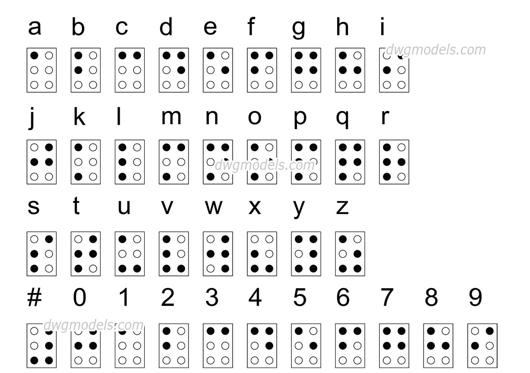 The Braille language dwg, CAD Blocks, free download.