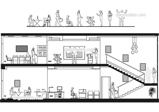 People office work - DWG, CAD Block, drawing