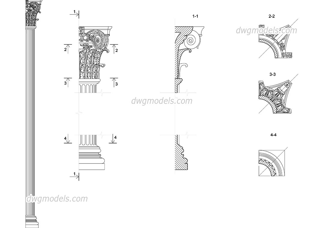 Composite pilaster dwg, CAD Blocks, free download.