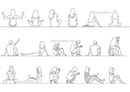Sitting People - DWG, CAD Block, drawing